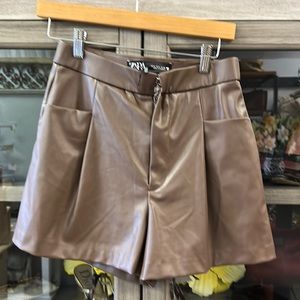 Zara brown  vegan leather shorts size XS
